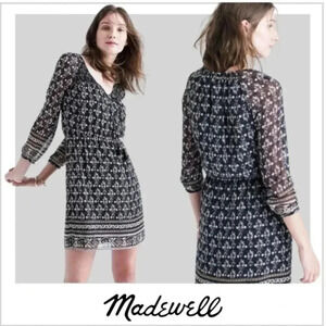 Madewell “Woodland” Artisan Floral Dress Dark Navy Blue & White Size 2 XS